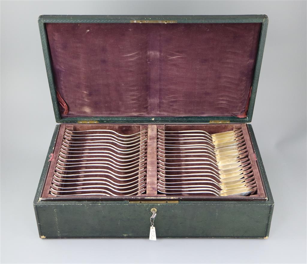 A 19th century Austrian 13 loth (.812 standard silver) service of fiddle and thread pattern flatware, in fitted canteen,